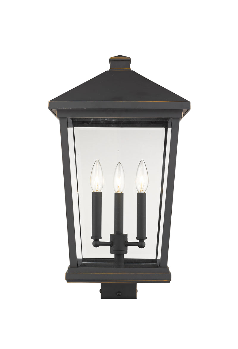 Beacon 3 Light 12" Outdoor Post Mount Fixture in Oil Rubbed Bronze, Post Top Only, Square Fitter