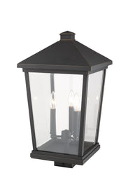 Beacon 3 Light 12" Outdoor Post Mount Fixture in Oil Rubbed Bronze, Post Top Only, Square Fitter
