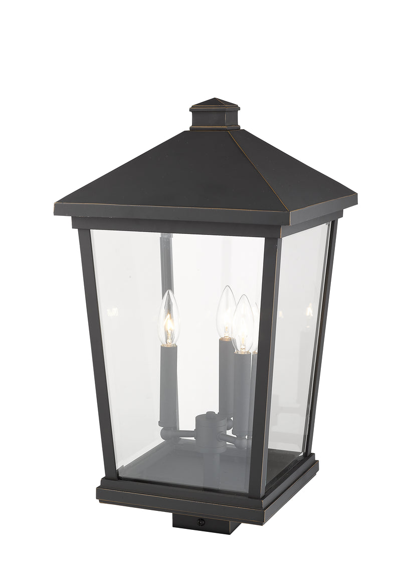Beacon 3 Light 12" Outdoor Post Mount Fixture in Oil Rubbed Bronze, Post Top Only, Square Fitter