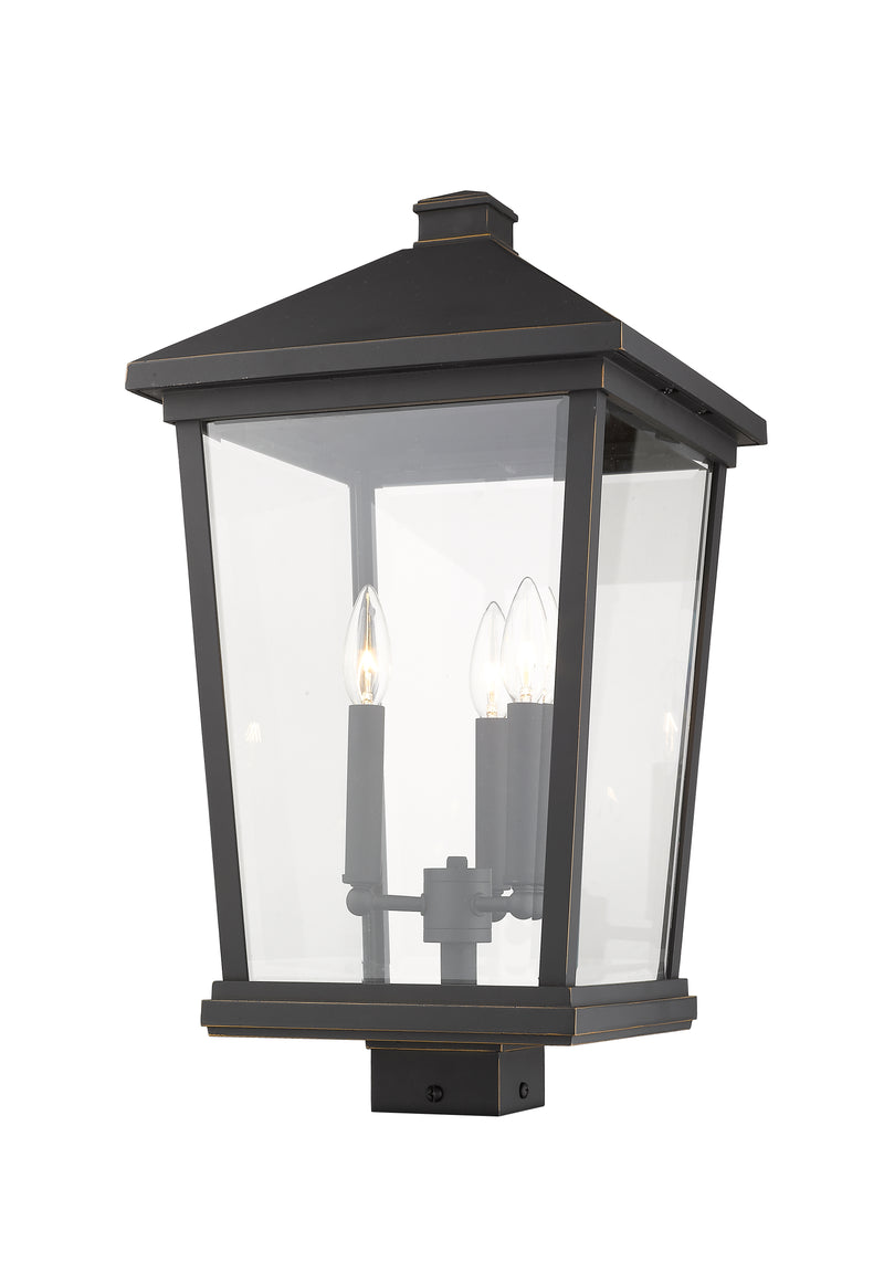 Beacon 3 Light 12" Outdoor Post Mount Fixture in Oil Rubbed Bronze, Post Top Only, Square Fitter