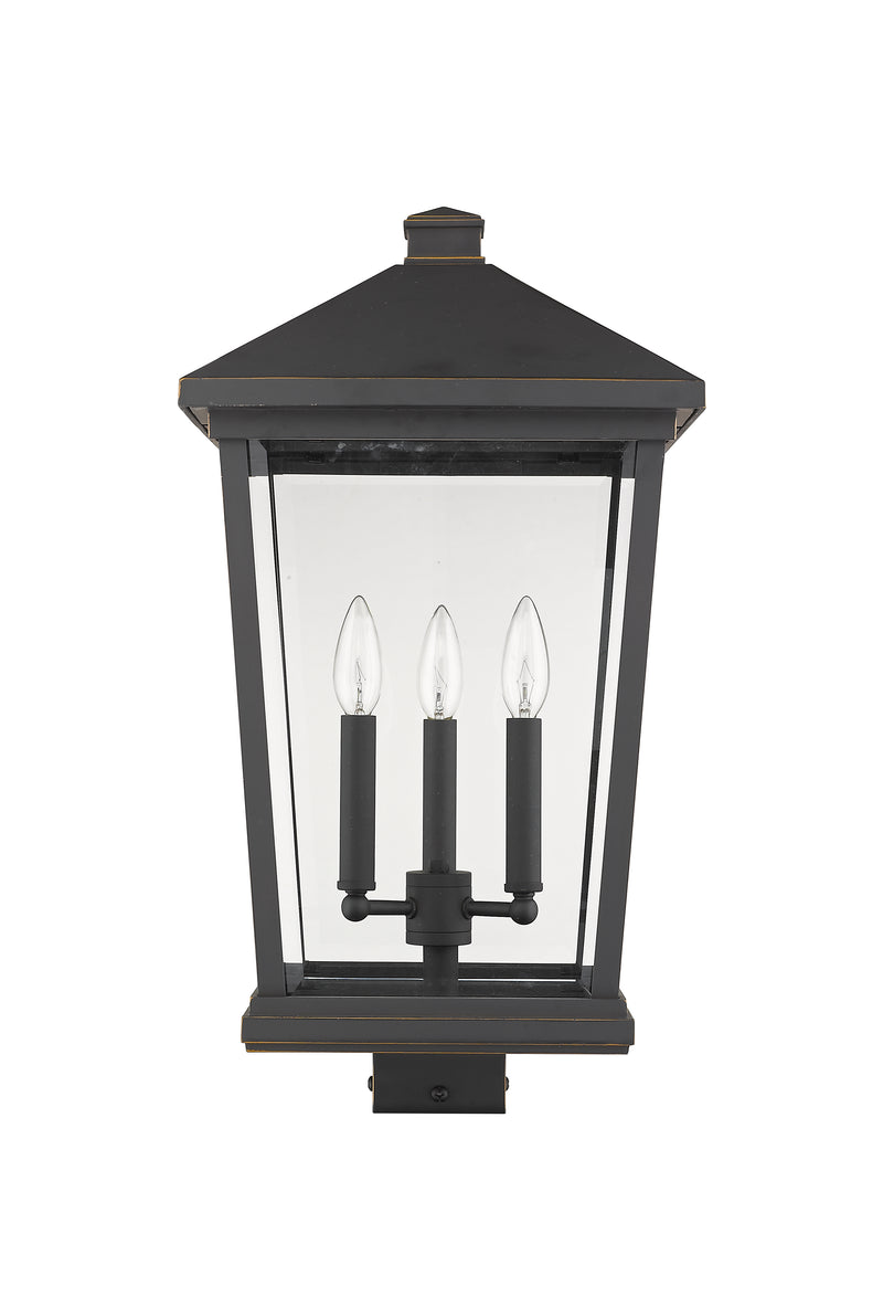 Beacon 3 Light 12" Outdoor Post Mount Fixture in Oil Rubbed Bronze, Post Top Only, Square Fitter