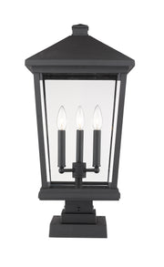 Beacon 3 Light 12" Outdoor Post Mount Fixture in Black, Square Pier Mount
