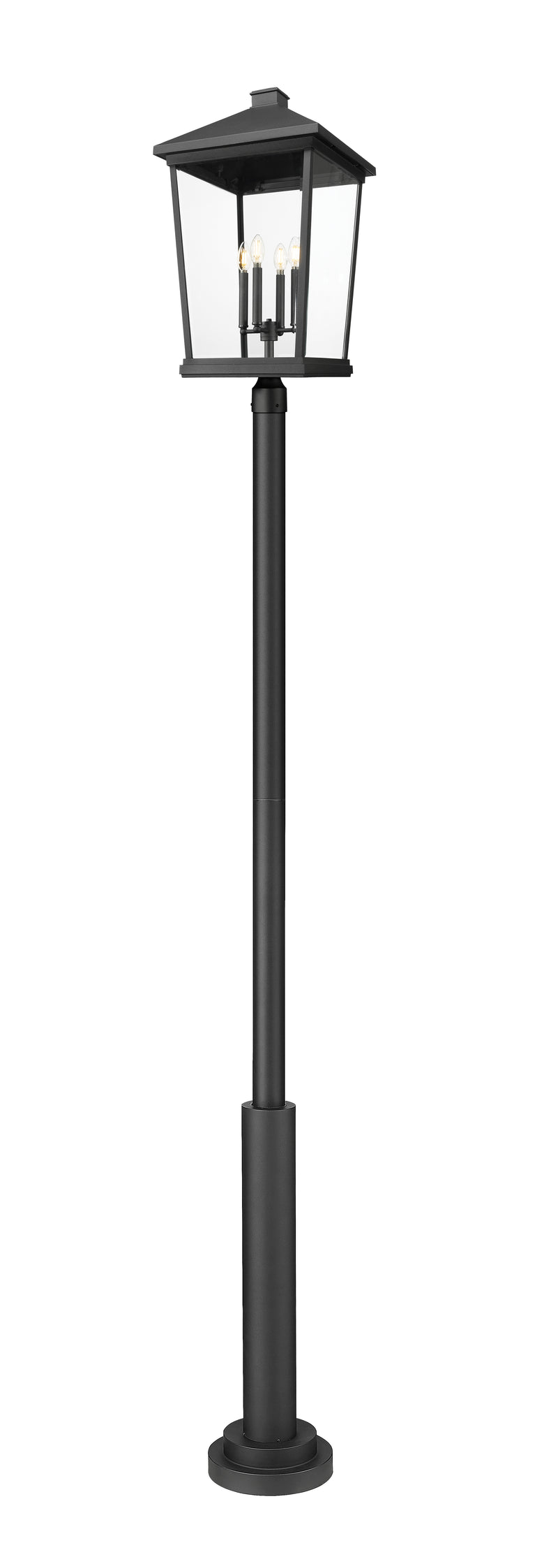 Beacon 4 Light 16" Outdoor Post Mount Fixture in Black, 96" Post, 12" Base
