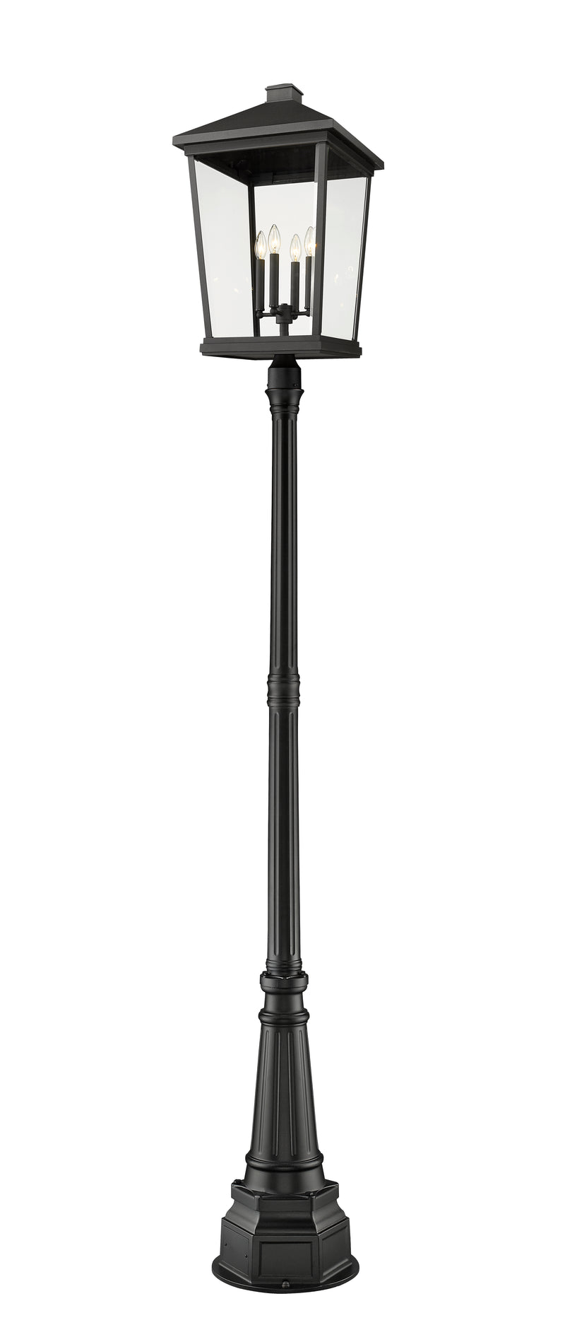 Beacon 4 Light 16" Outdoor Post Mount Fixture in Black, 84" Post, 14" Base