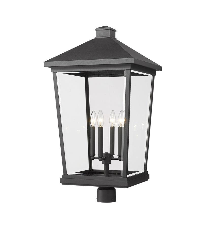 Beacon 4 Light 16" Outdoor Post Mount Fixture in Black, Post Top Only, Round Fitter