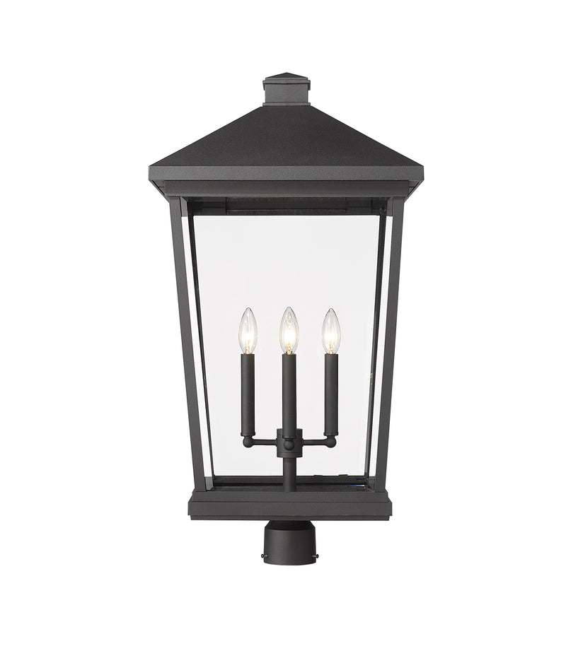 Beacon 4 Light 16" Outdoor Post Mount Fixture in Black, Post Top Only, Round Fitter