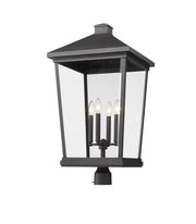 Beacon 4 Light 16" Outdoor Post Mount Fixture in Black, Post Top Only, Round Fitter