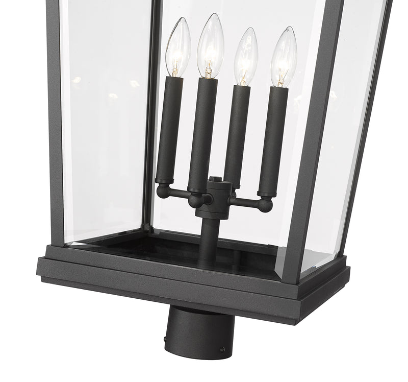 Beacon 4 Light 16" Outdoor Post Mount Fixture in Black, Post Top Only, Round Fitter