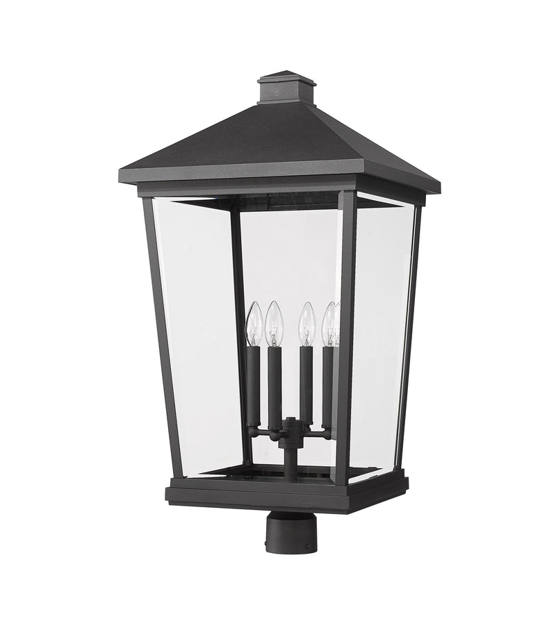 Beacon 4 Light 16" Outdoor Post Mount Fixture in Black, Post Top Only, Round Fitter