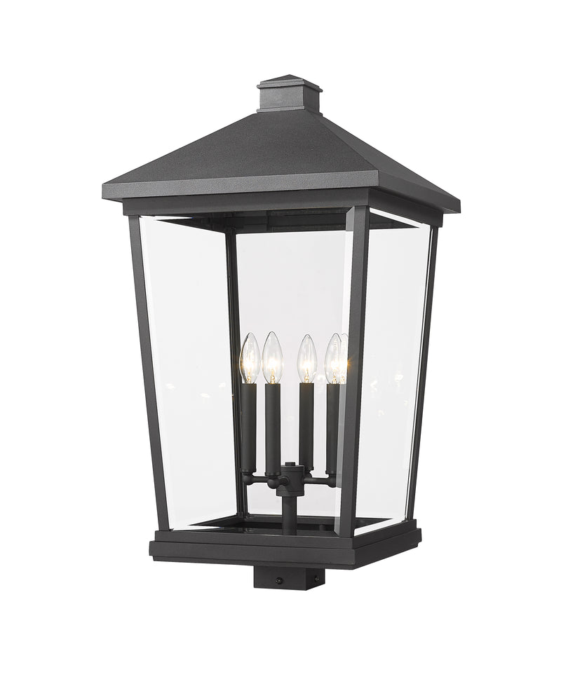Beacon 4 Light 16" Outdoor Post Mount Fixture in Black, Post Top Only, Square Fitter