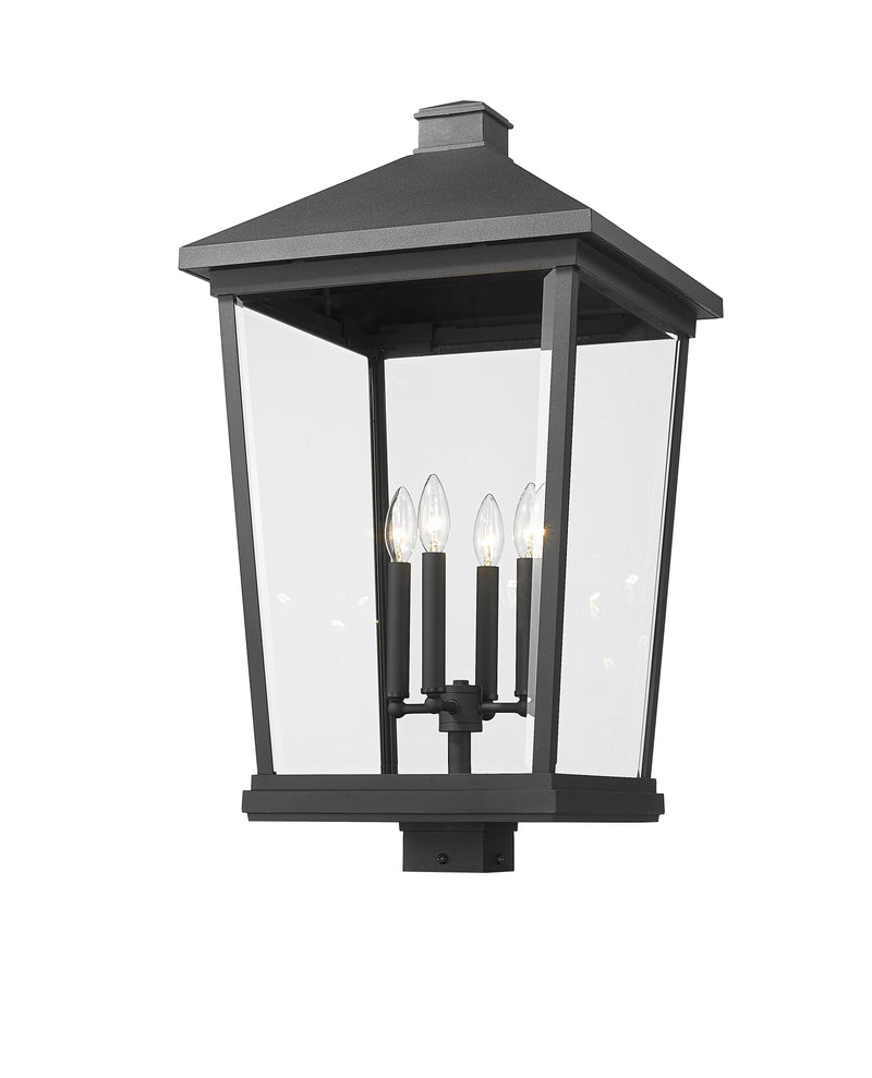 Beacon 4 Light 16" Outdoor Post Mount Fixture in Black, Post Top Only, Square Fitter