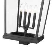 Beacon 4 Light 16" Outdoor Post Mount Fixture in Black, Post Top Only, Square Fitter