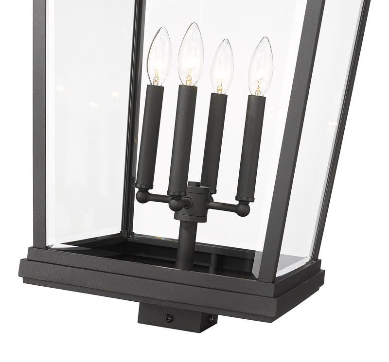 Beacon 4 Light 16" Outdoor Post Mount Fixture in Black, Post Top Only, Square Fitter