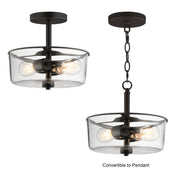 Fuller 2 Light Convertible Semi-Flush Mount in Black