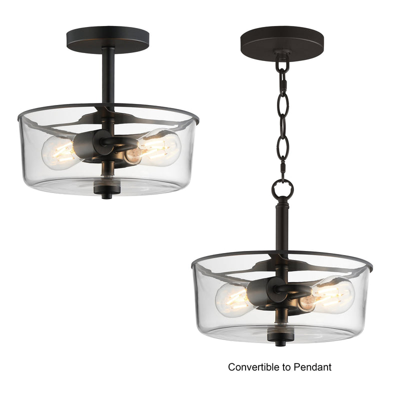 Fuller 2 Light Convertible Semi-Flush Mount in Black