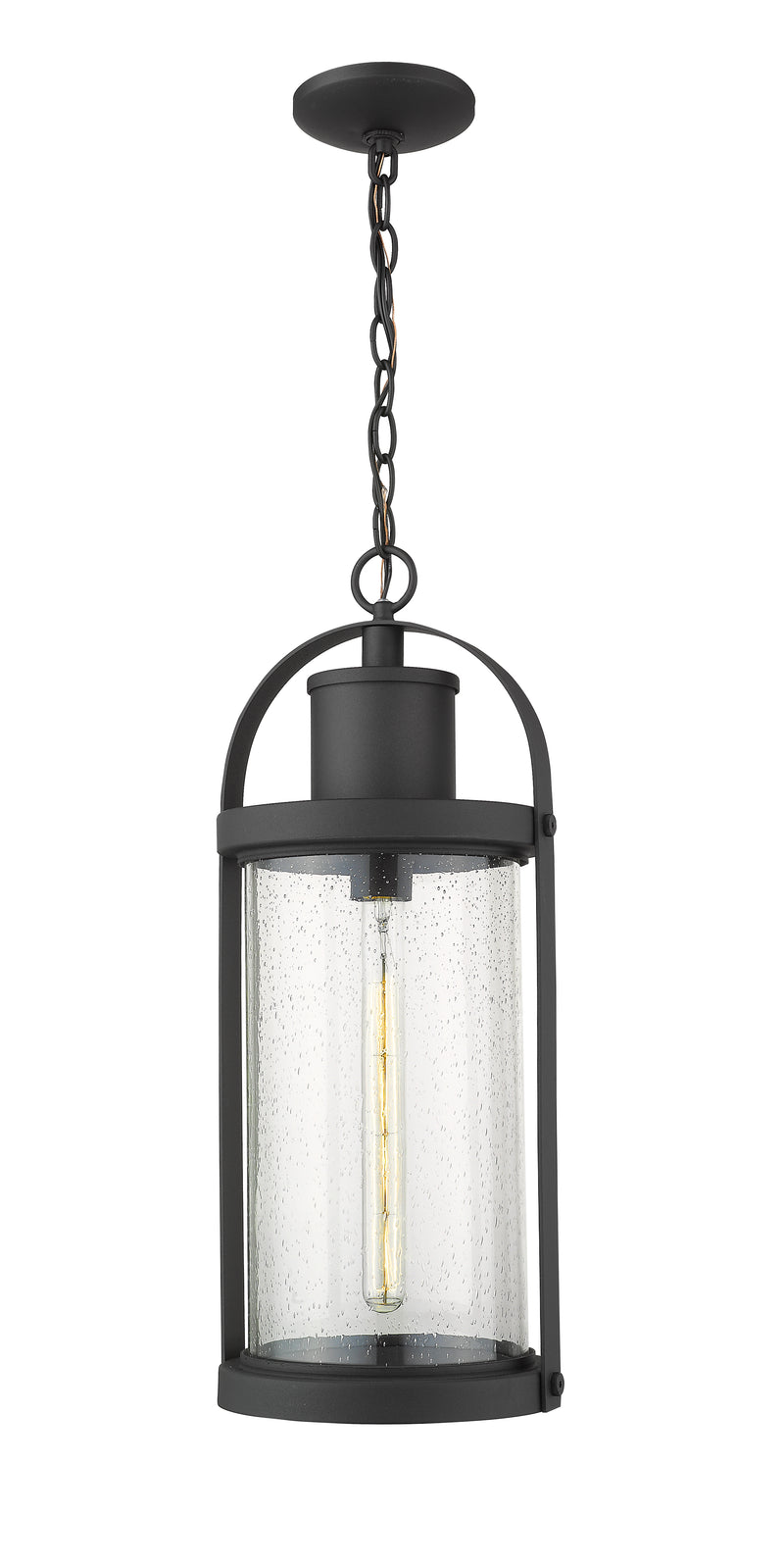 Roundhouse 1 Light 9.25" Outdoor Chain Mount Ceiling Fixture in Black