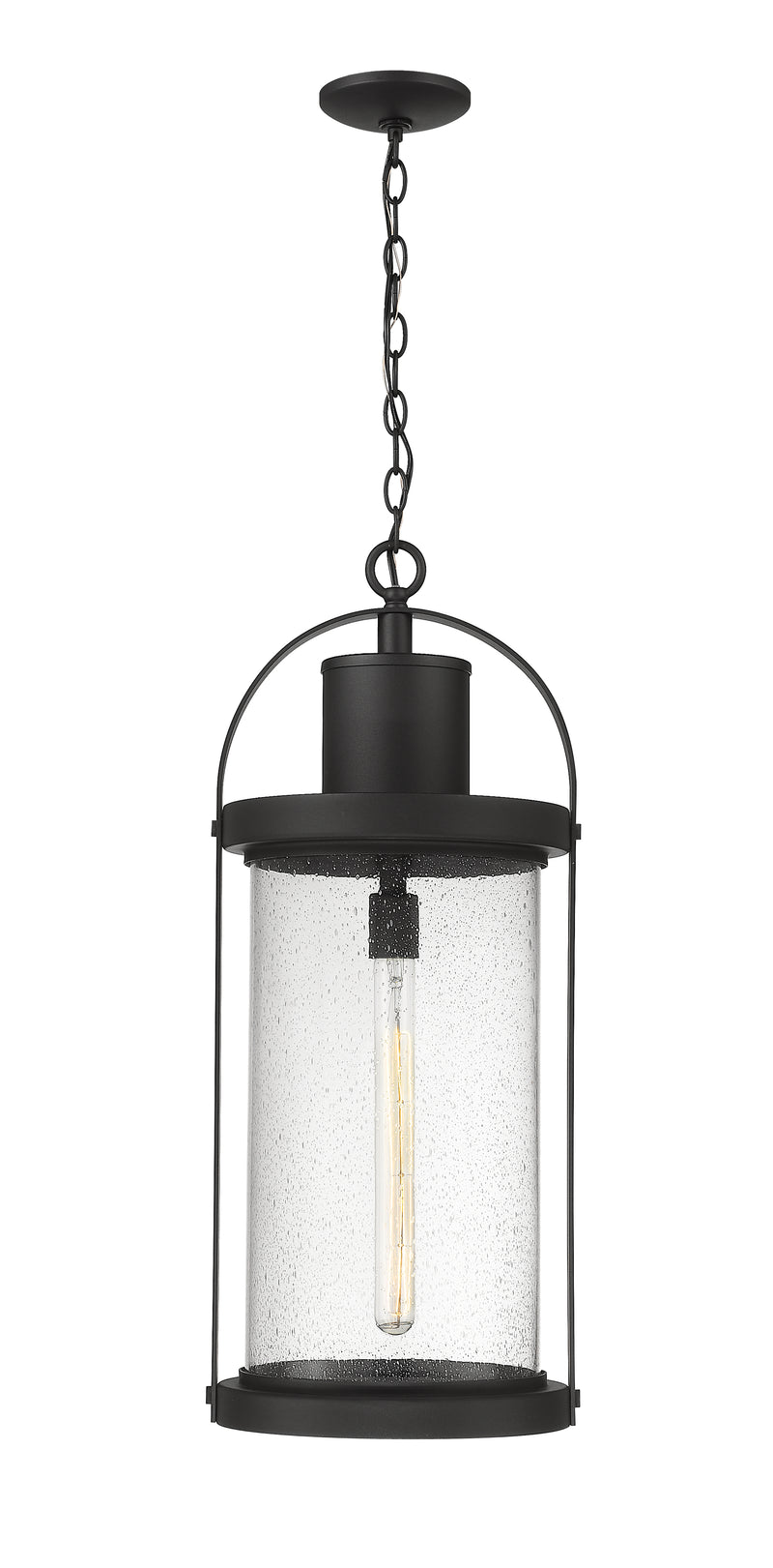 Roundhouse 1 Light 12" Outdoor Chain Mount Ceiling Fixture in Black