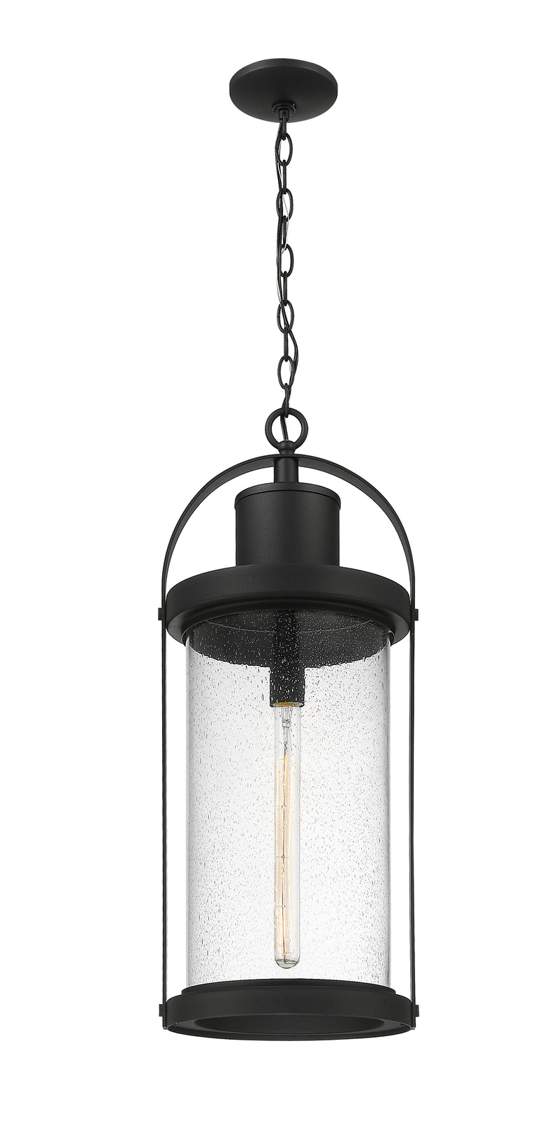 Roundhouse 1 Light 12" Outdoor Chain Mount Ceiling Fixture in Black