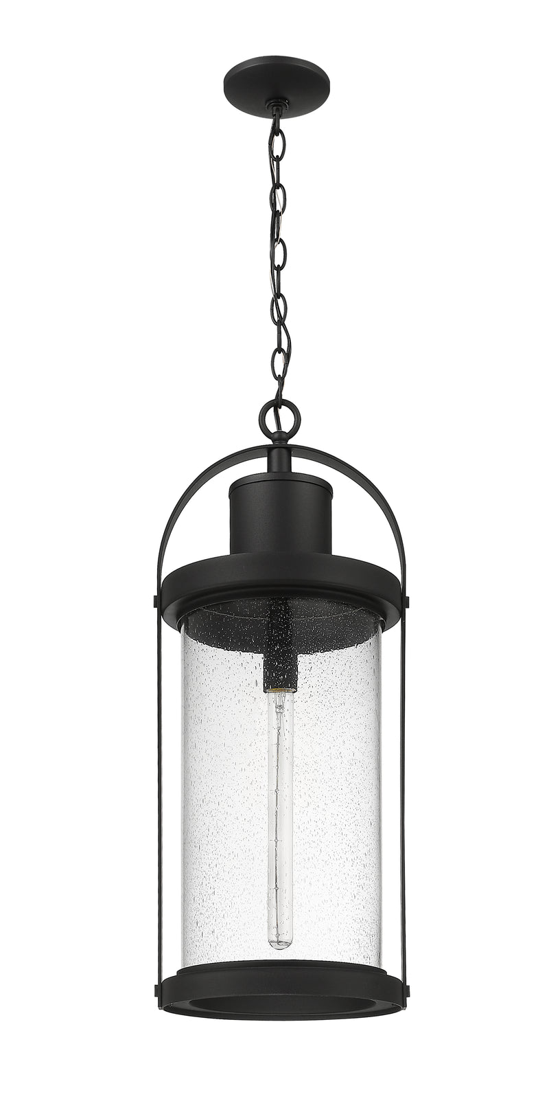 Roundhouse 1 Light 12" Outdoor Chain Mount Ceiling Fixture in Black