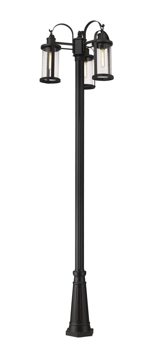 Roundhouse 3 Light 24" Outdoor Post Mounted Fixture in Black, 96" Cast Post, 10" Base