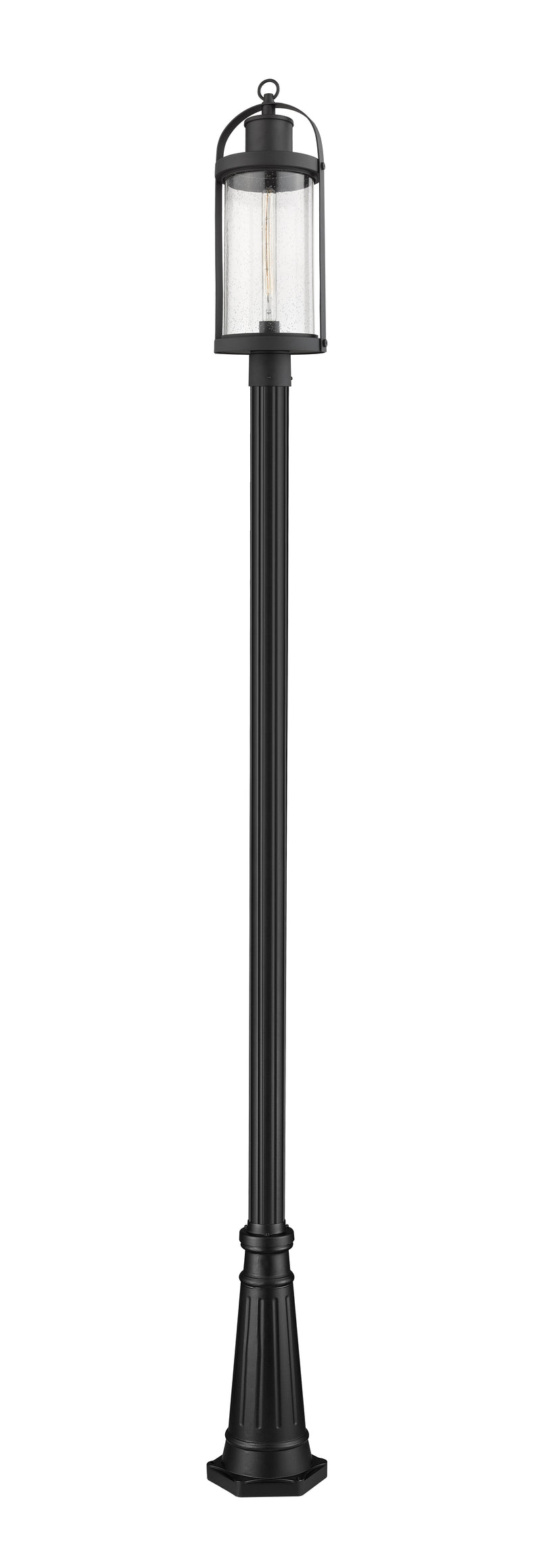 Roundhouse 1 Light 9.25" Outdoor Post Mount Fixture in Black, 96" Cast Post, 10" Base