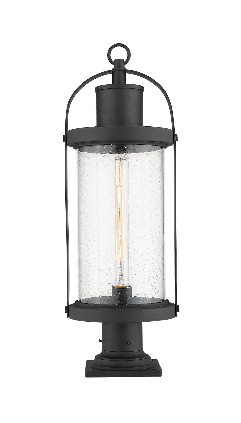 Roundhouse 1 Light 9.25" Outdoor Post Mount Fixture in Black, Pier Mount, 6" Base