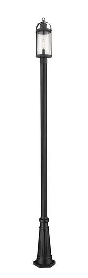 Roundhouse 1 Light 7.5" Outdoor Post Mount Fixture in Black, 96" Cast Post, 10" Base