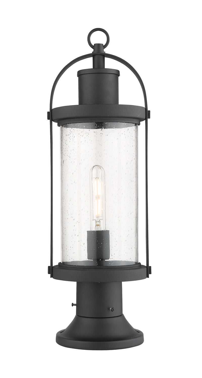 Roundhouse 1 Light 7.5" Outdoor Post Mount Fixture in Black, Pier Mount, 6.25" Base