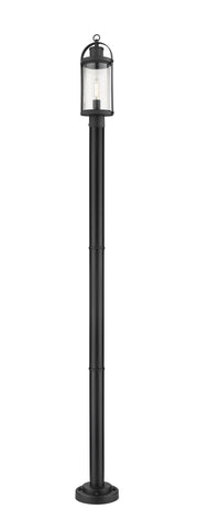 Roundhouse 1 Light 7.5" Outdoor Post Mount Fixture in Black, 76" Cast Post, 9" Base