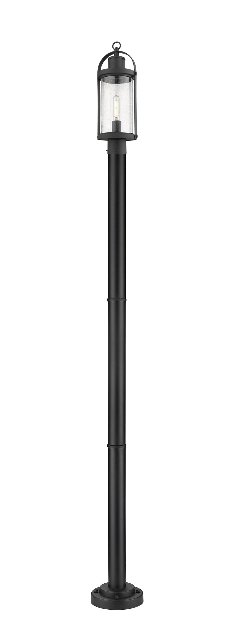 Roundhouse 1 Light 7.5" Outdoor Post Mount Fixture in Black, 76" Cast Post, 9" Base
