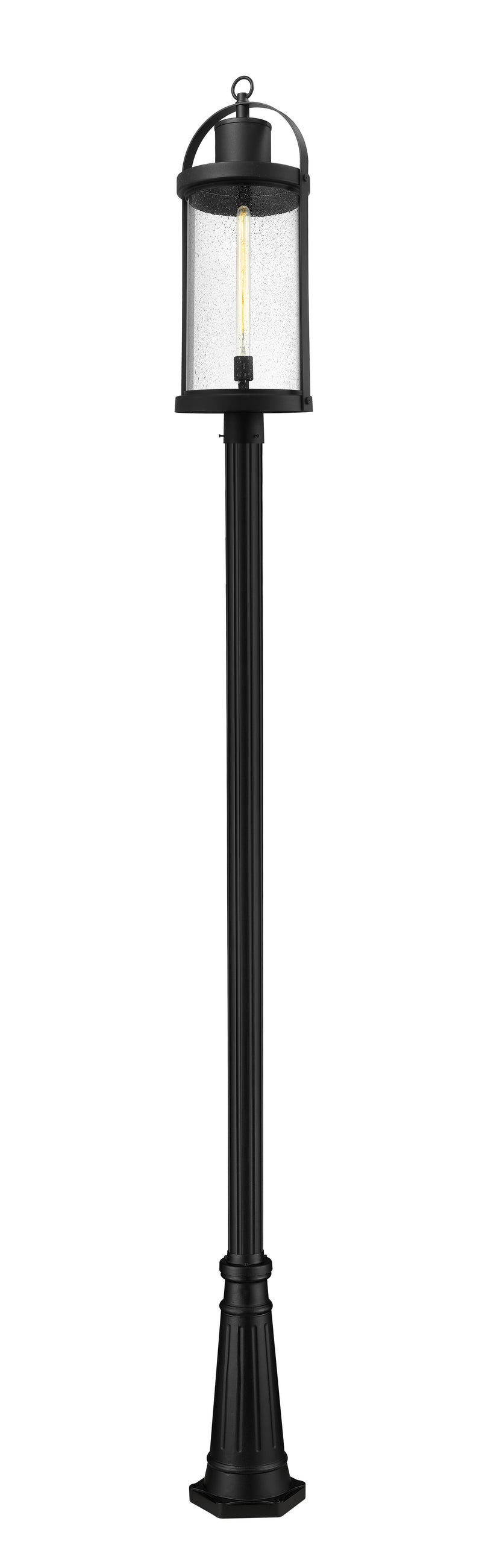 Roundhouse 1 Light 12" Outdoor Post Mount Fixture in Black, 96" Cast Post, 10" Base