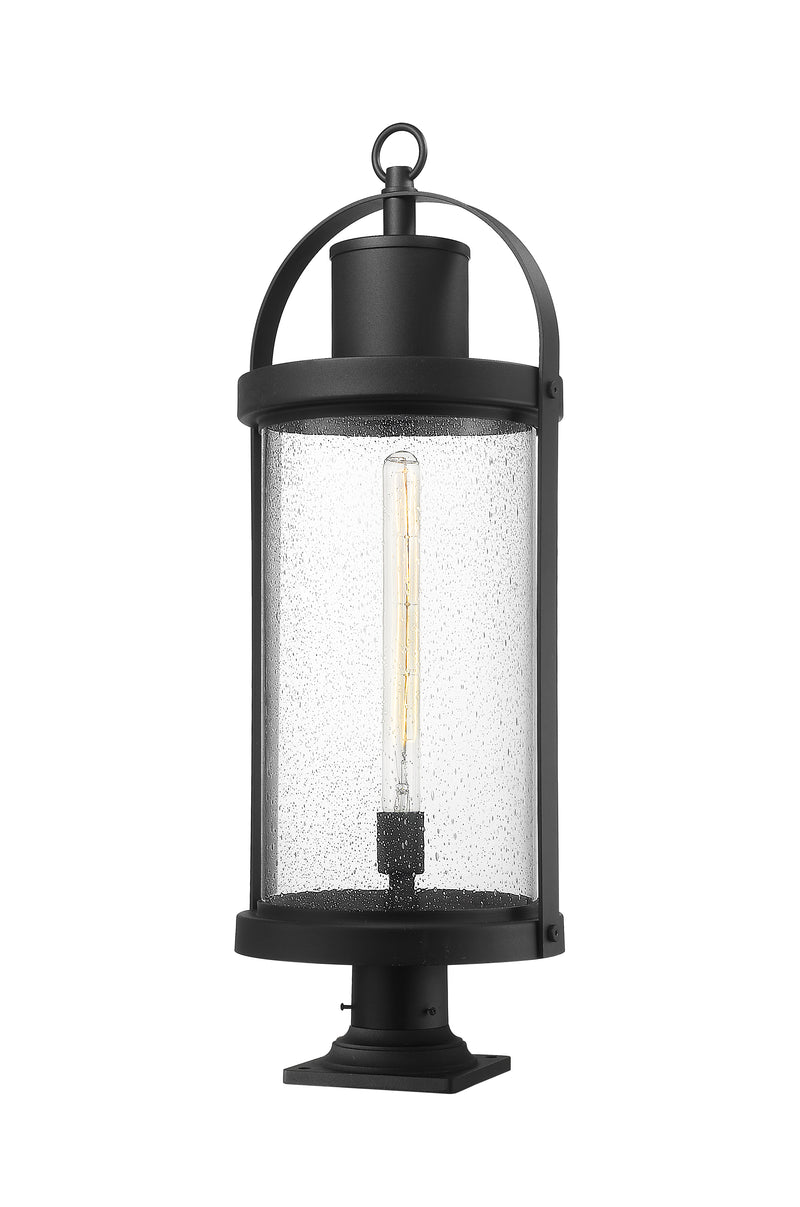 Roundhouse 1 Light 12" Outdoor Post Mount Fixture in Black, Pier Mount, 6" Base
