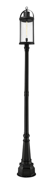 Roundhouse 1 Light 12" Outdoor Post Mount Fixture in Black, 84" Post, 14" Base