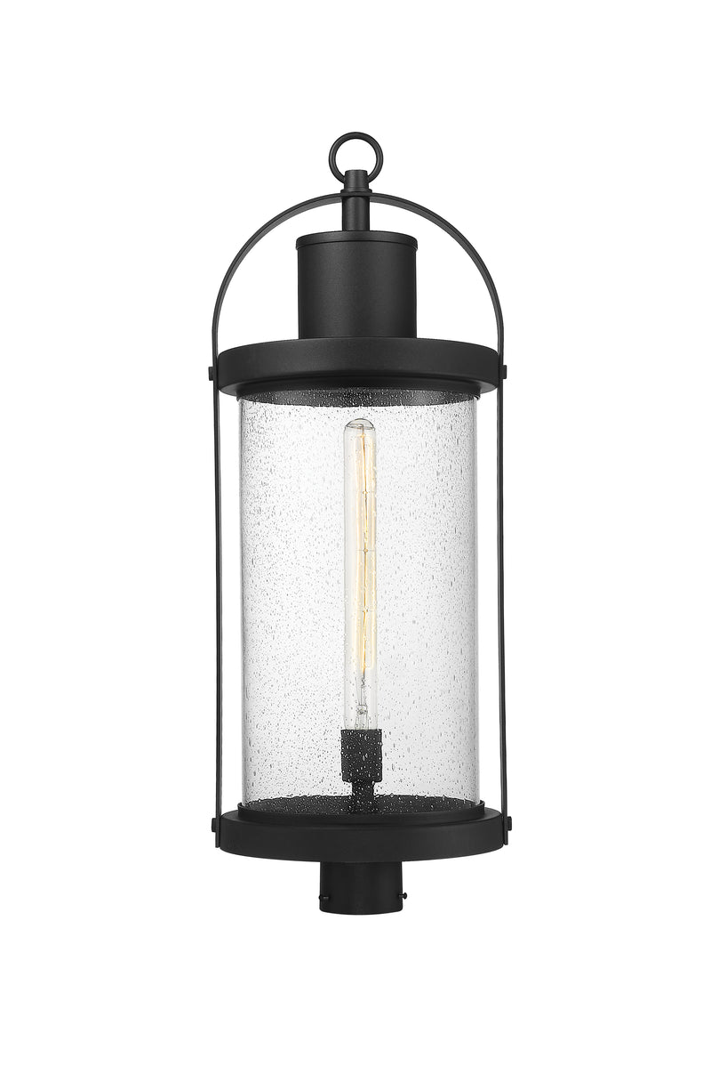 Roundhouse 1 Light 12" Outdoor Post Mount Fixture in Black, Post Top Only