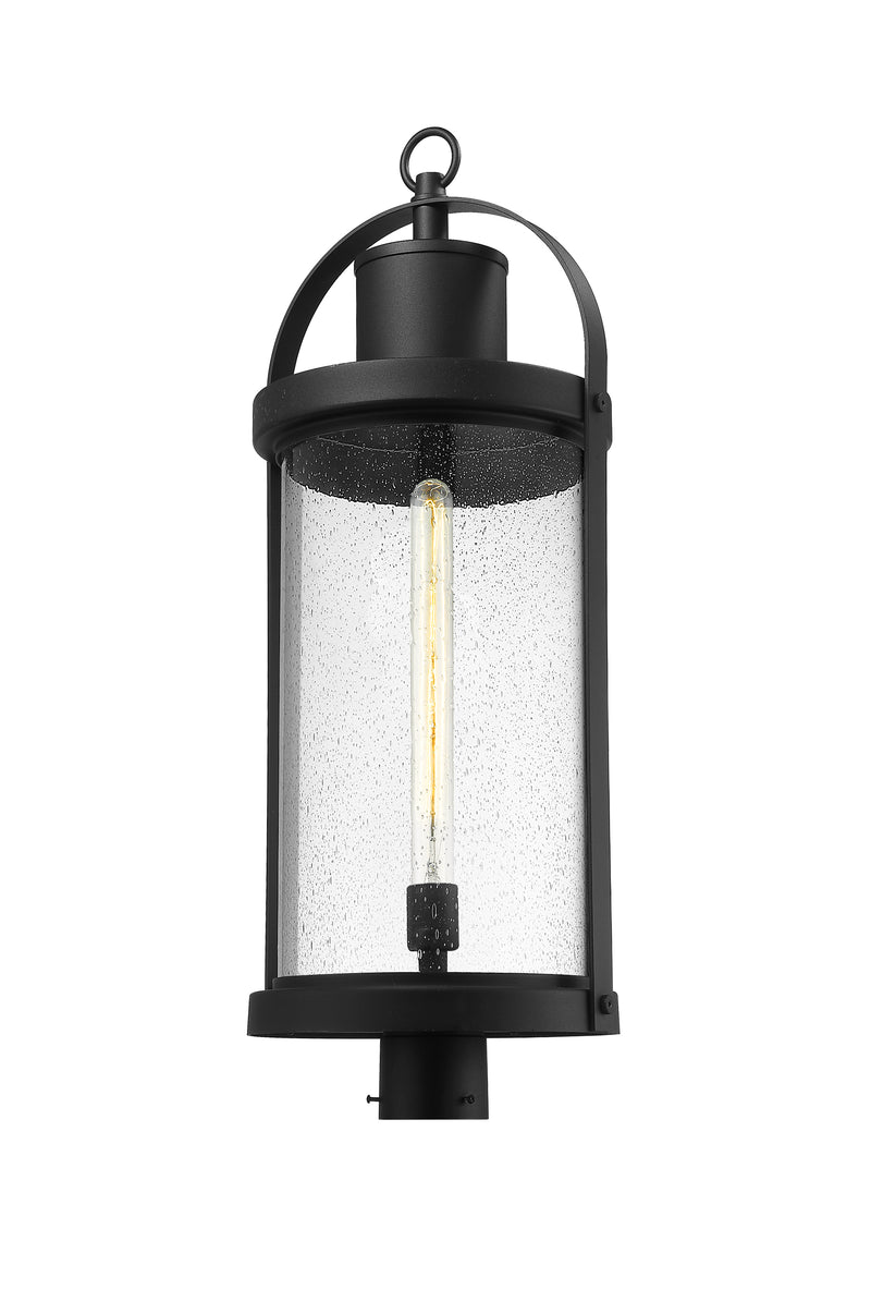 Roundhouse 1 Light 12" Outdoor Post Mount Fixture in Black, Post Top Only