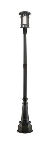 Jordan 1 Light 10" Outdoor Post Mount Fixture in Oil Rubbed Bronze, 84" Post, 14" Base