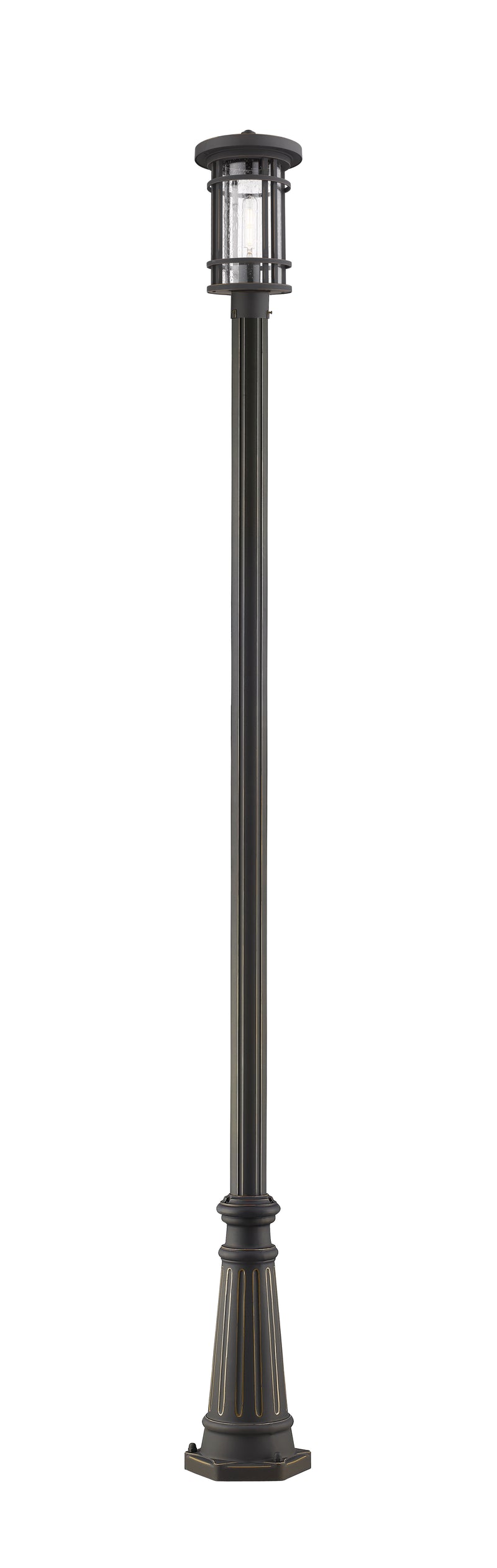 Jordan 1 Light 8" Outdoor Post Mount Fixture in Oil Rubbed Bronze, 96" Cast Post, 10" Base