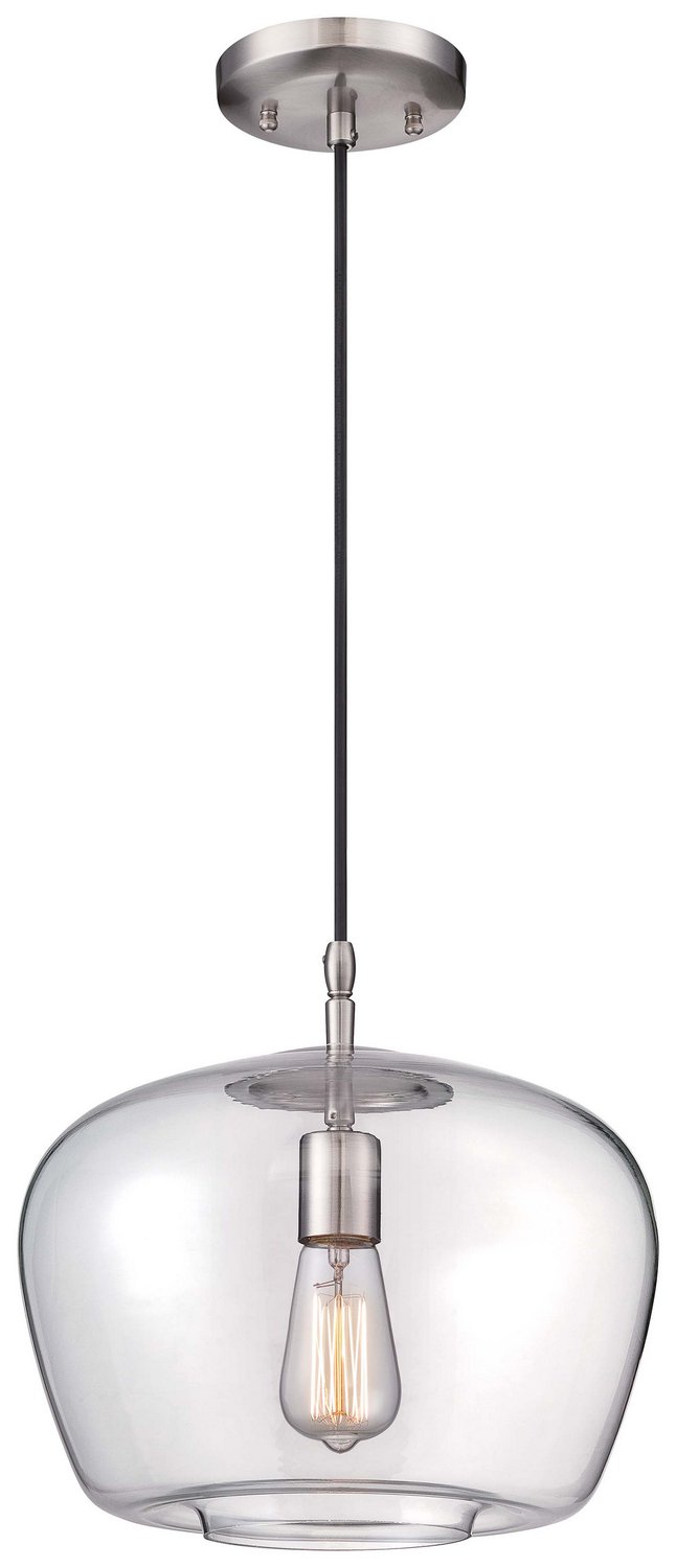 Clear Glass Round Mini Pendant in Brushed Nickel