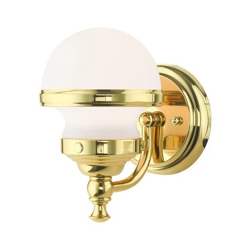 Oldwick Wall Sconce with Satin Opal White Glass in Polished Brass