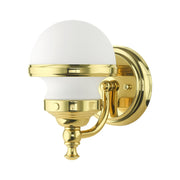 Oldwick Wall Sconce with Satin Opal White Glass in Polished Brass