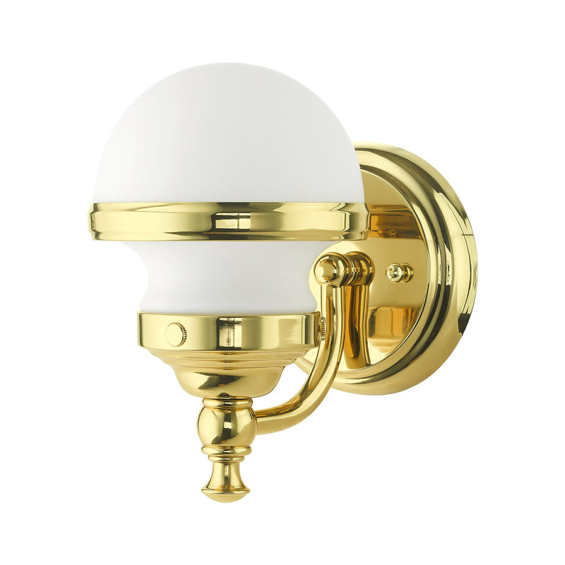 Oldwick Wall Sconce with Satin Opal White Glass in Polished Brass