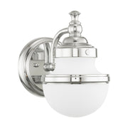 Oldwick Wall Sconce with Satin Opal White Glass in Polished Chrome