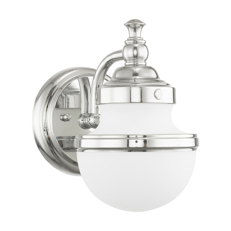 Oldwick Wall Sconce with Satin Opal White Glass in Polished Chrome