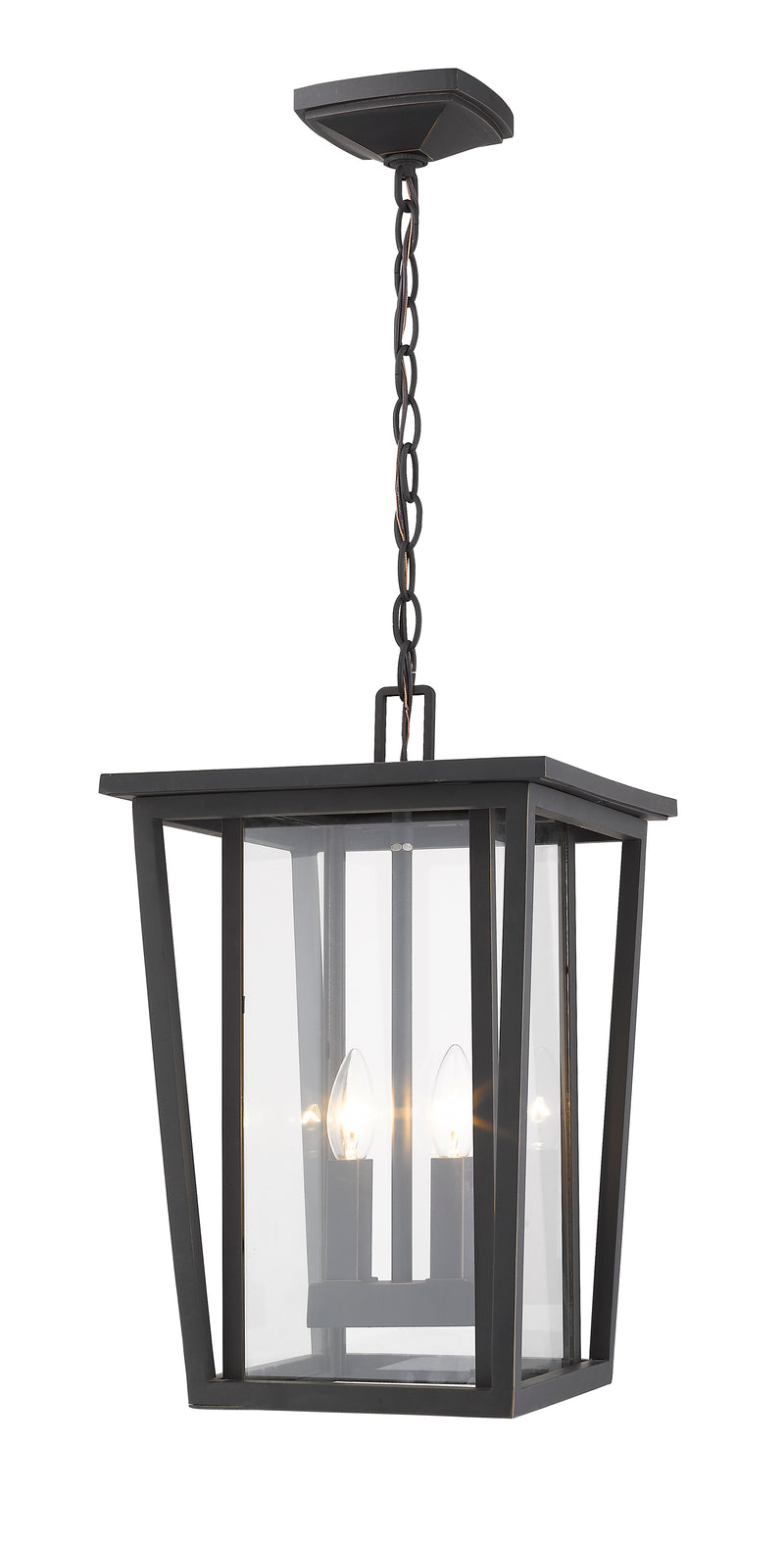 Seoul 2 Light 11.25" Outdoor Chain Mount Ceiling Fixture in Oil Rubbed Bronze