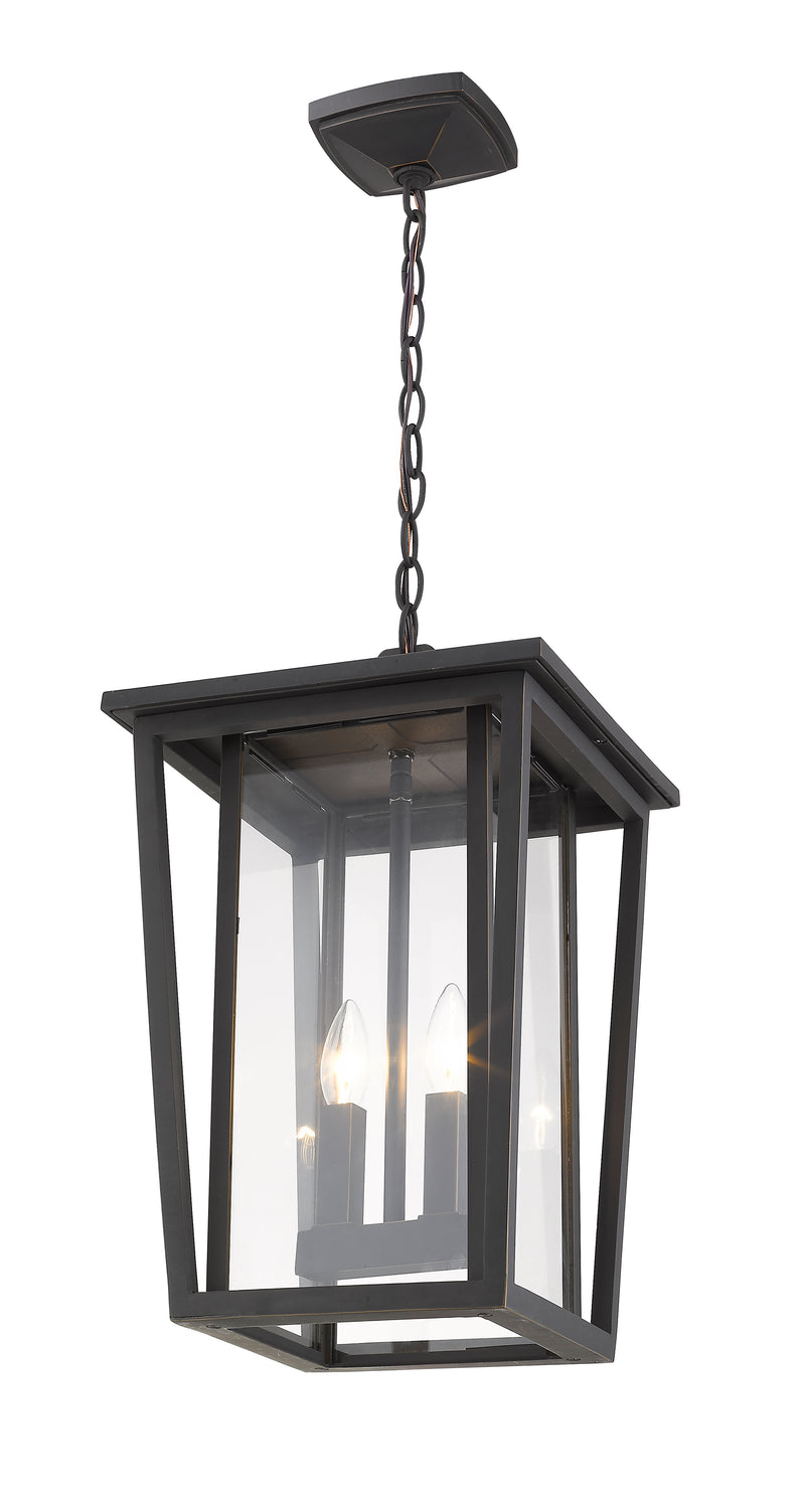 Seoul 2 Light 11.25" Outdoor Chain Mount Ceiling Fixture in Oil Rubbed Bronze