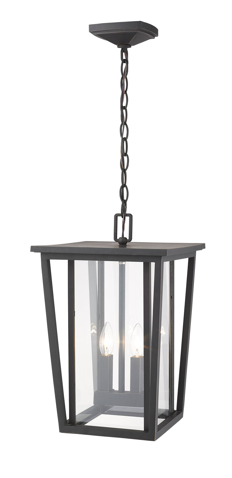 Seoul 2 Light 11.25" Outdoor Chain Mount Ceiling Fixture in Oil Rubbed Bronze