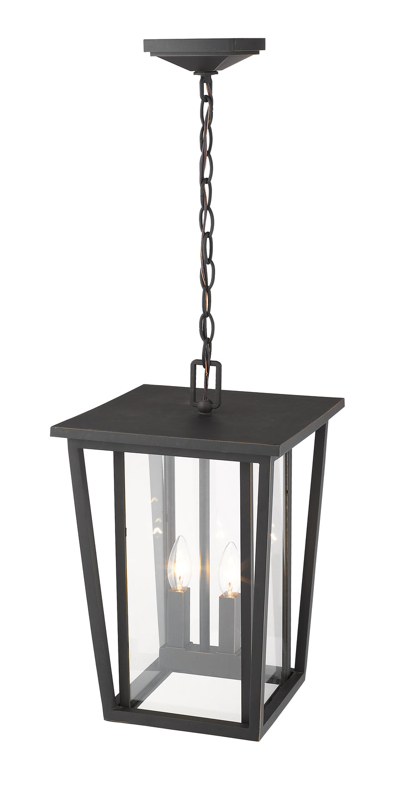 Seoul 2 Light 11.25" Outdoor Chain Mount Ceiling Fixture in Oil Rubbed Bronze
