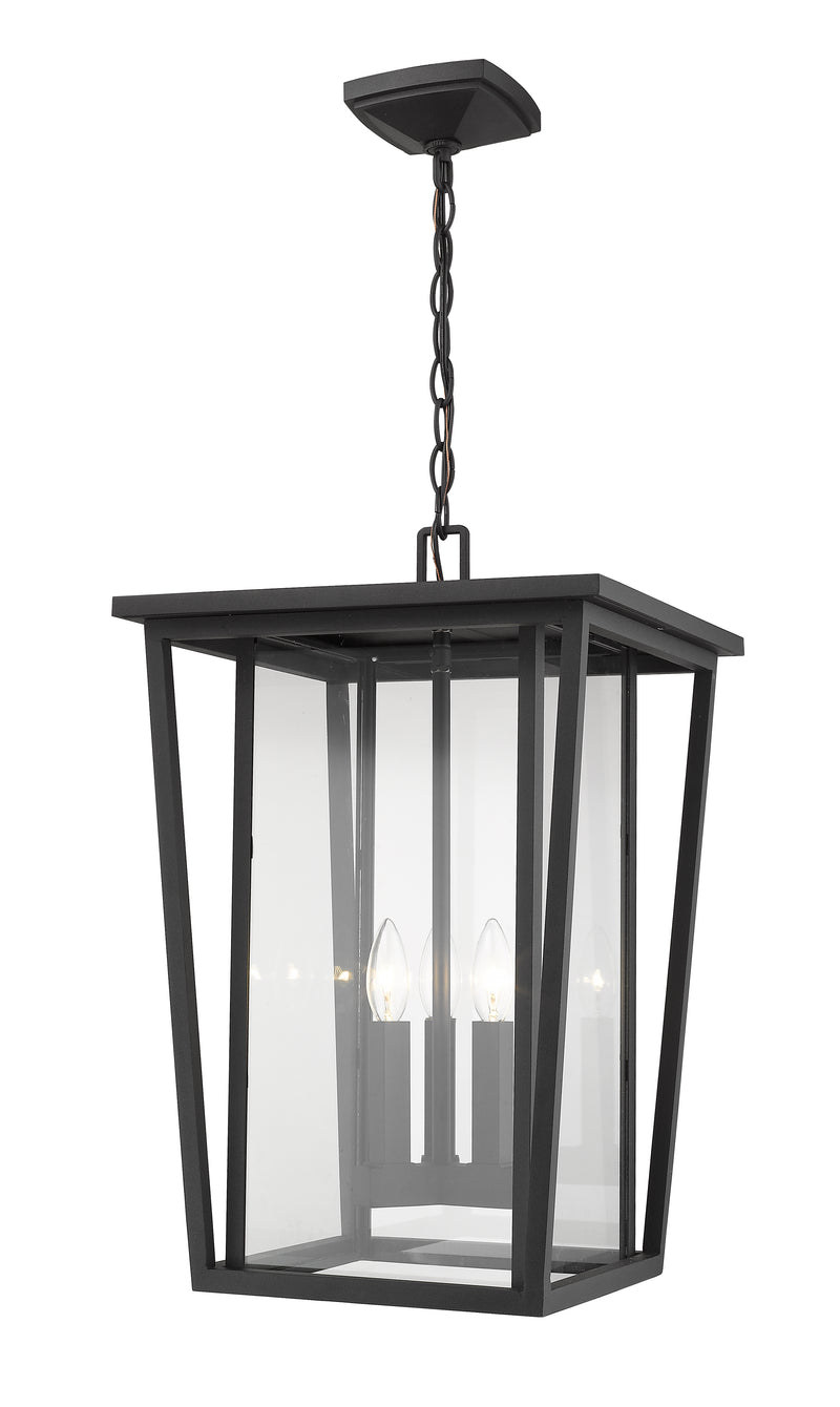 Seoul 3 Light 14" Outdoor Chain Mount Ceiling Fixture in Black