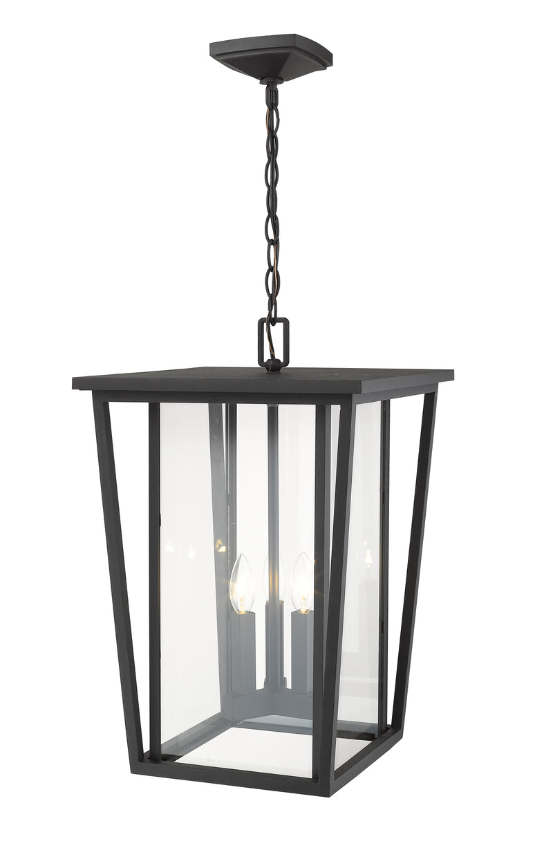 Seoul 3 Light 14" Outdoor Chain Mount Ceiling Fixture in Black