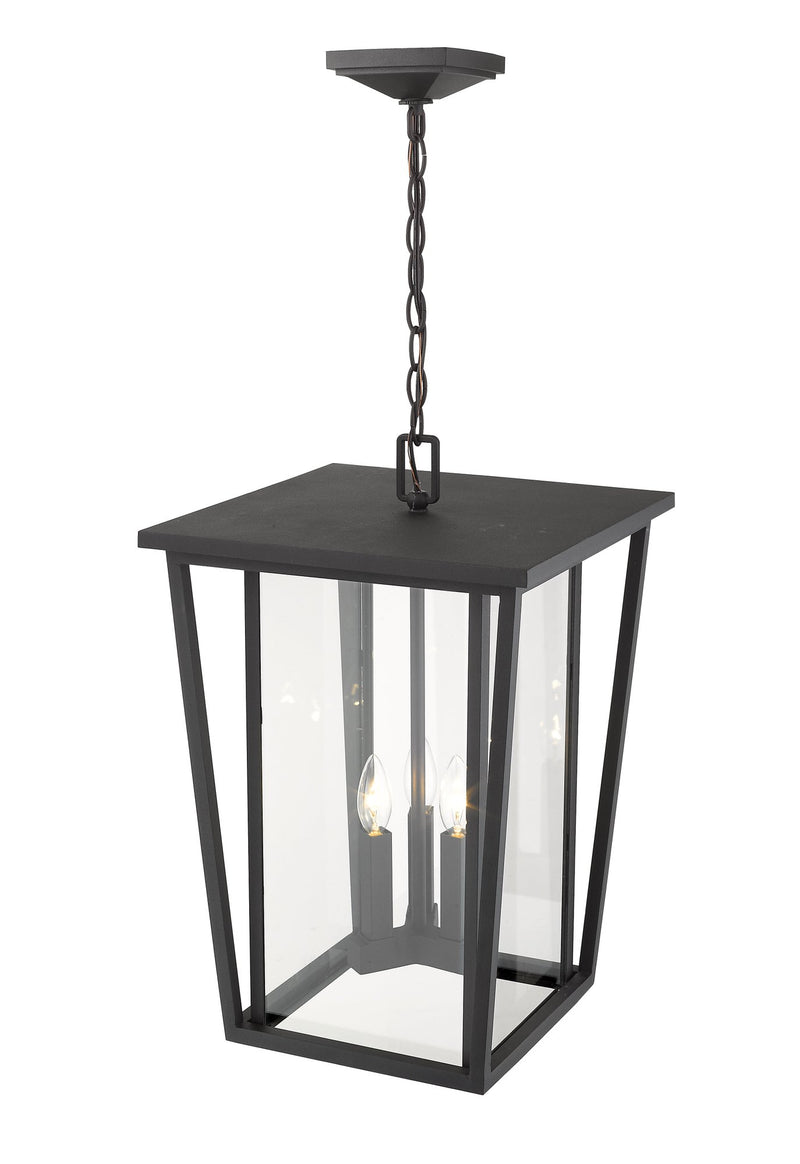 Seoul 3 Light 14" Outdoor Chain Mount Ceiling Fixture in Black